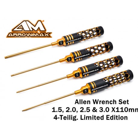 Set Chiavi Brugola ARROWMAX 1.5/2.0/2.5/3.0X110mm Dorato Nero Leggero