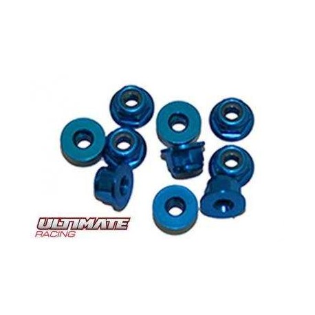 Dado Alluminio blu Ultimate RC  3 mm  Flangia Autobloccante (10)